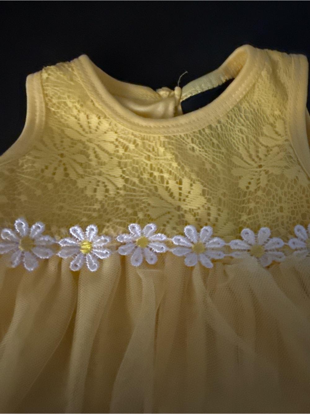 Darling Yellow Lace & Tulle Tiered Dress with Daisy Trim - Picture 2 of 6